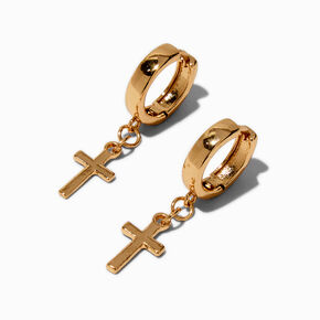 Gold-tone 15MM Cross Huggie Hoop Earrings,