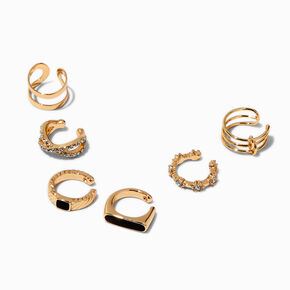 Black Crystal Gold-tone Ear Cuffs - 6 Pack ,