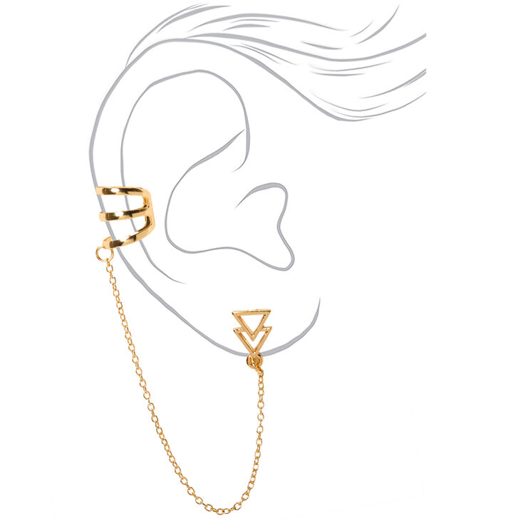 Boucles d&rsquo;oreilles &agrave; cha&icirc;ne avec double triangle couleur dor&eacute;e,