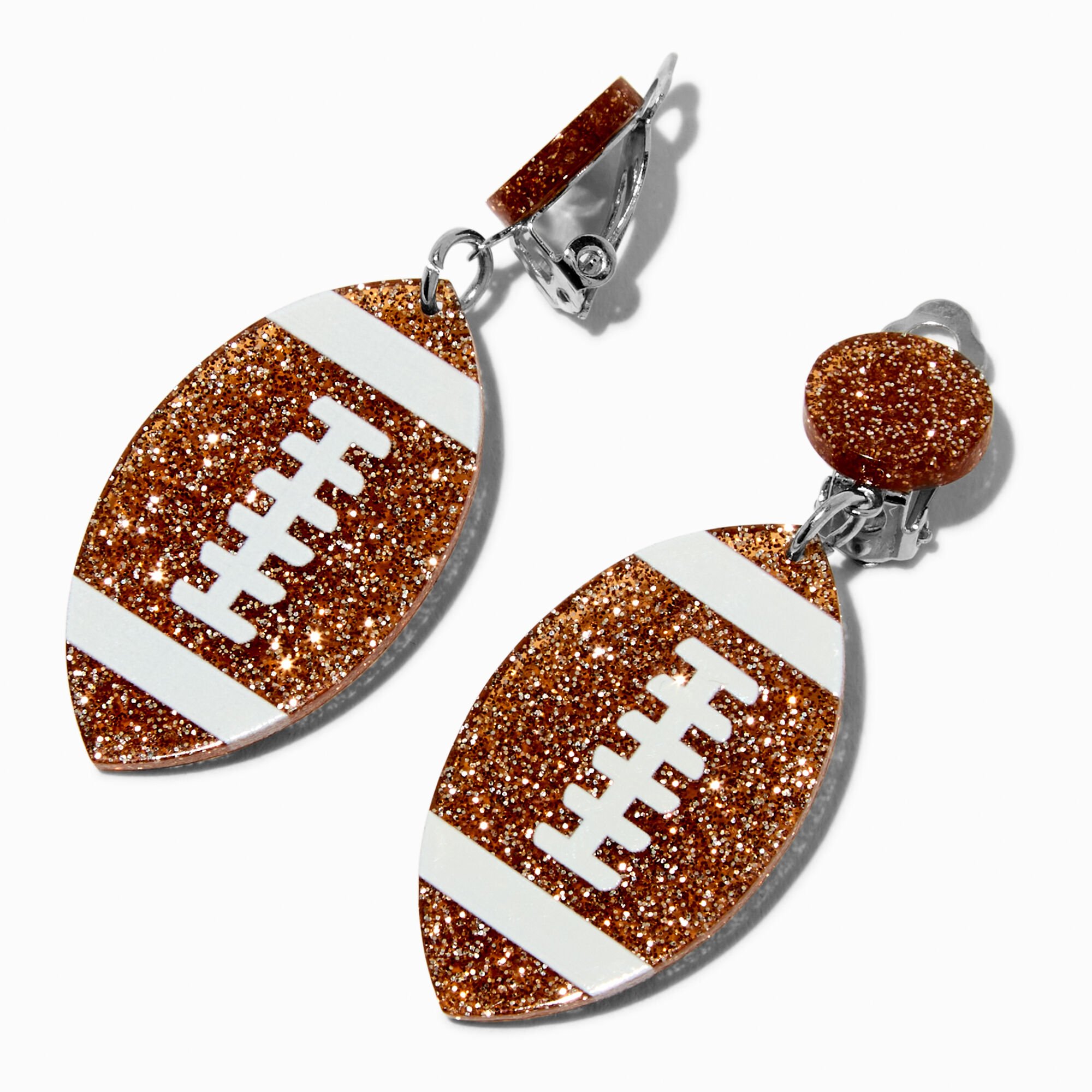 Glitter Football Clip On Drop Earrings,