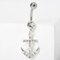Silver 14G Embellished Anchor Dangle Belly Ring,
