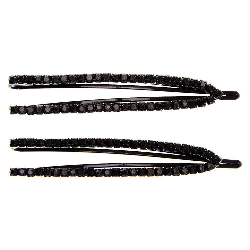 Black Rhinestone Open Bobby Pins - 2 Pack,