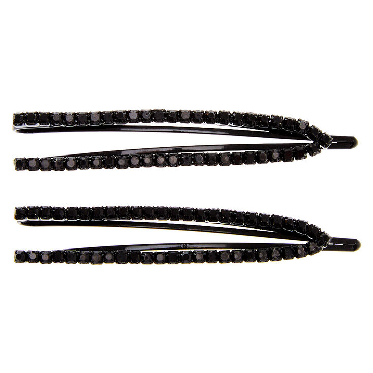 Black Rhinestone Open Bobby Pins - 2 Pack,