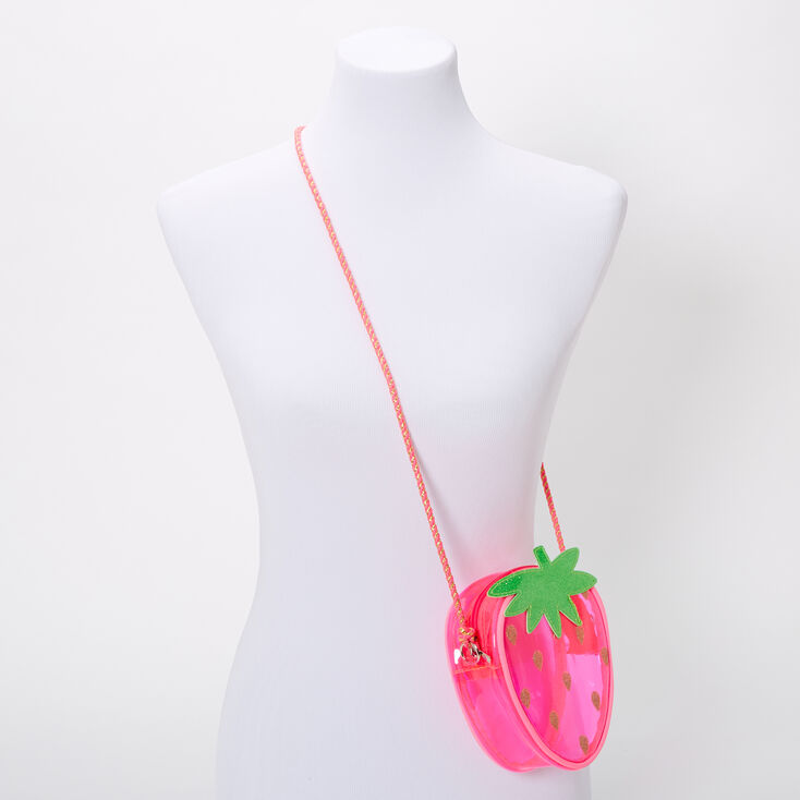 Claire&#39;s Club Transparent Strawberry Crossbody Bag - Pink,