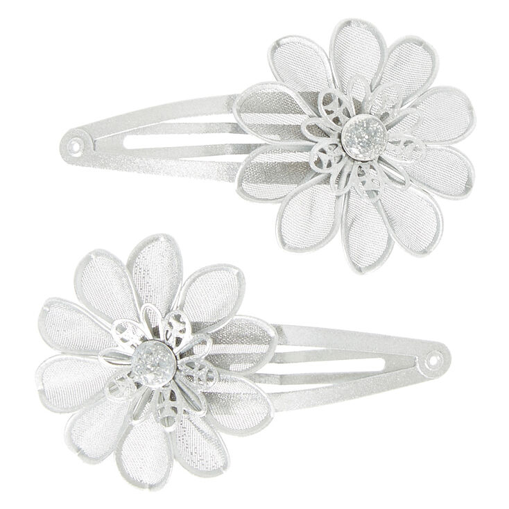 Silver Mesh Flower Hair Barrette Claire S Us