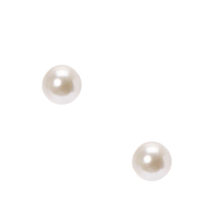 White Faux Pearl Stud Earrings,