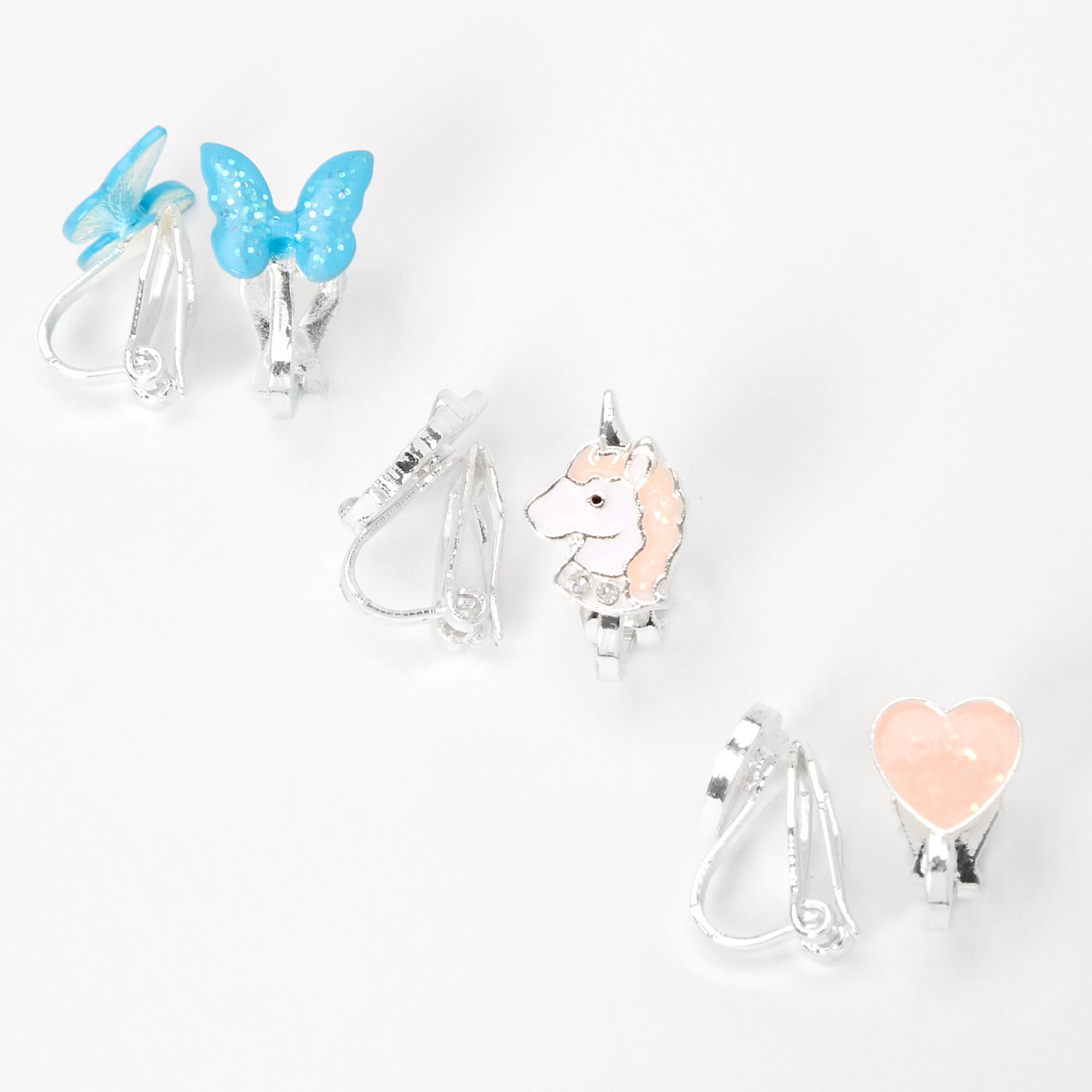 Claire's Girl's Glittery Sweet Unicorn Clip-on Stud Earrings in Pink/White 