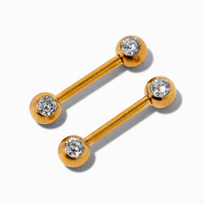 Gold-tone Titanium 14G Crystal Nipple Bars - 2 Pack,