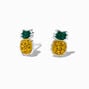Clous d&#39;oreilles ananas avec strass couleur argent&eacute;e,