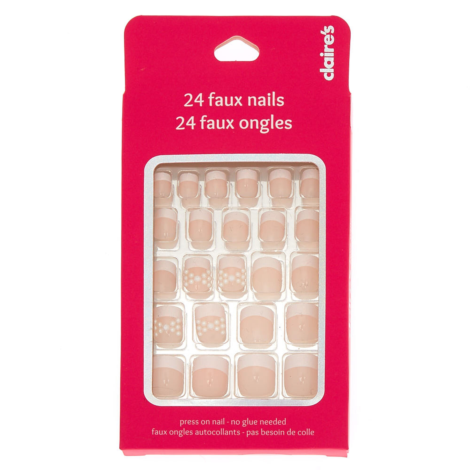 Pearl Bow Glitter Tip French Faux Nail Set - 24 Pack | Claire's US