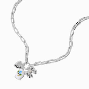 Silver-tone Blue Flower Bow Charm Necklace,
