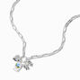 Silver-tone Blue Flower Bow Charm Necklace,