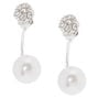 Boucles d&#39;oreilles devant-derri&egrave;re boule de feu et perle d&#39;imitation blanche,