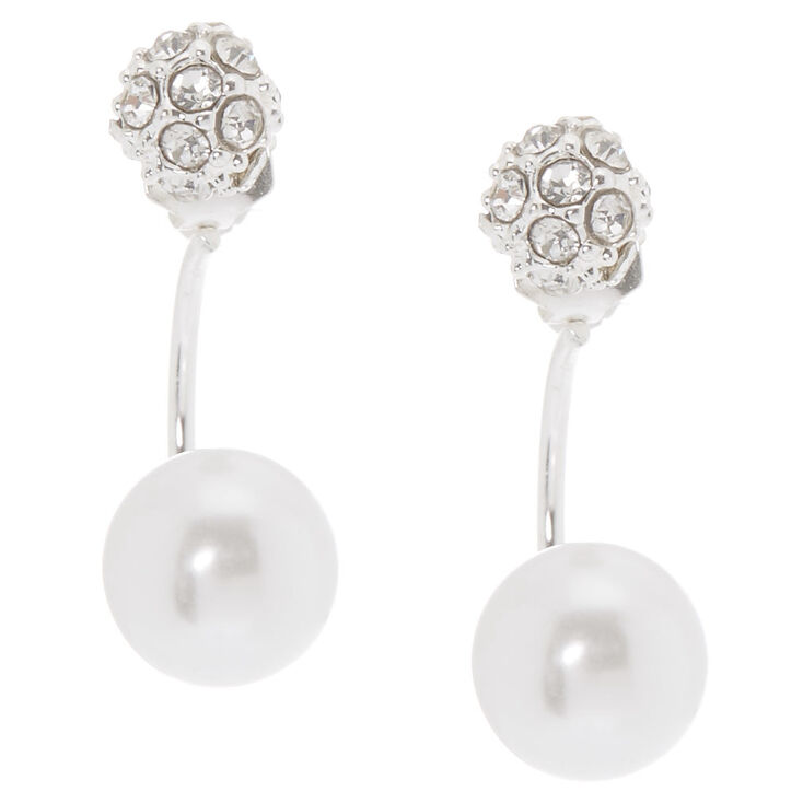 Silver Tone Fireball &amp; White Faux Pearl Front &amp; Back Earrings,
