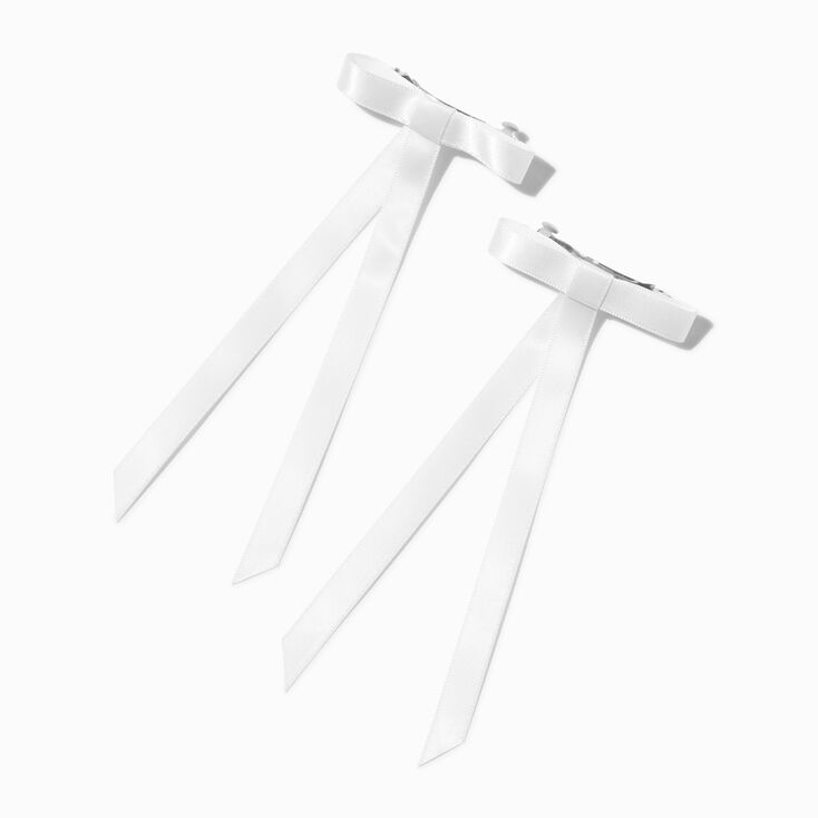 White Mini Hair Bow Clips - 2 Pack ,