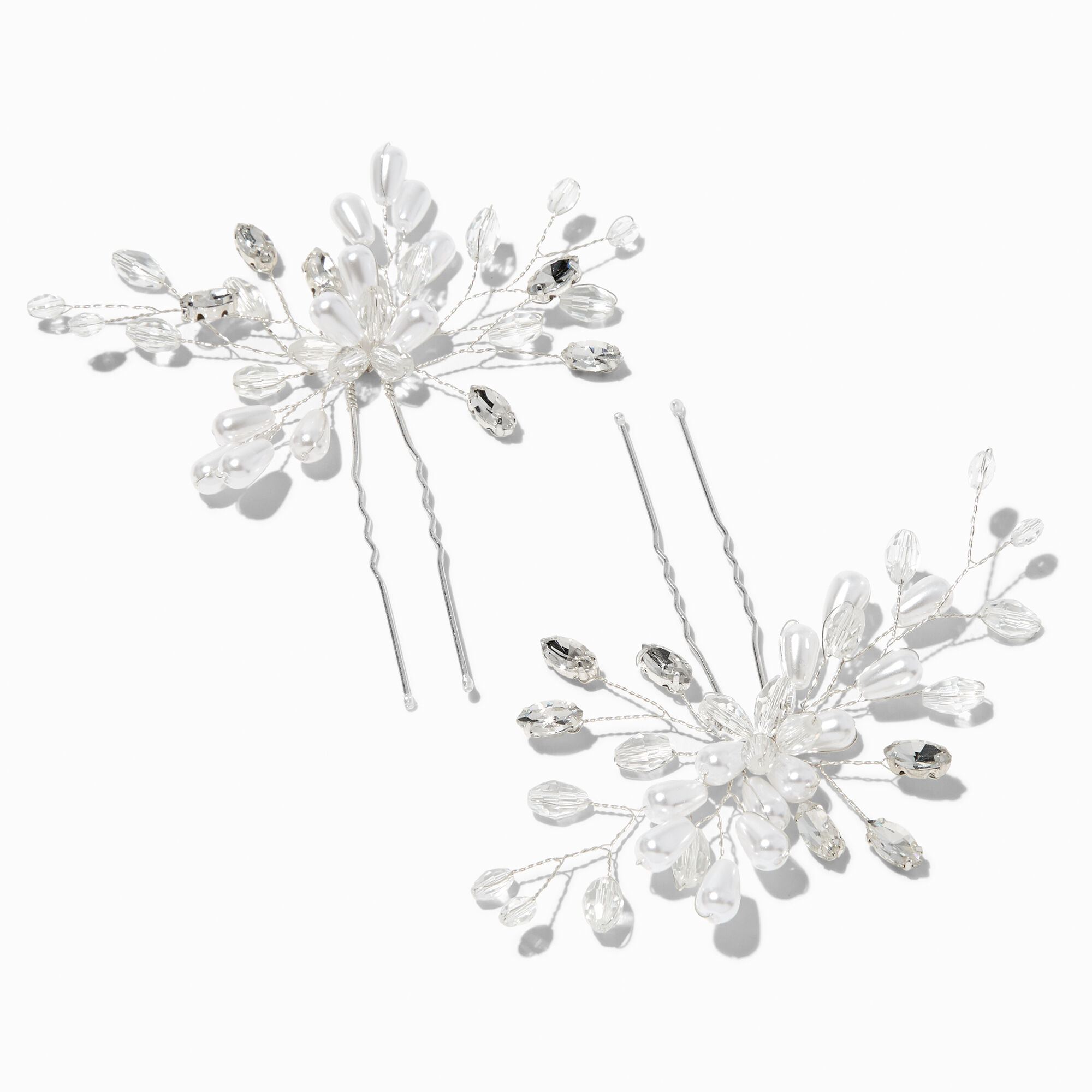 View Claires Crystal Spray Floral Hair Pins 2 Pack Silver information