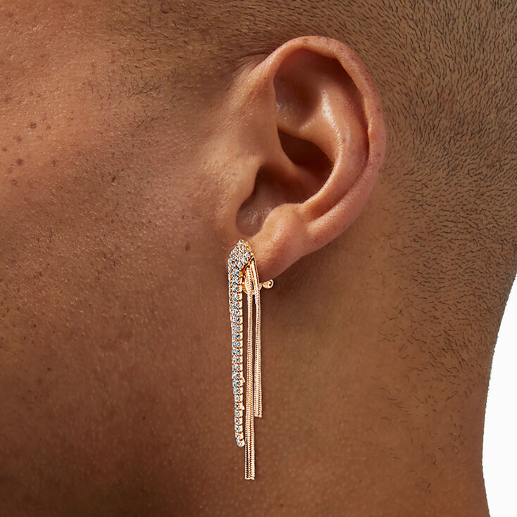 Gold-tone Fringe Linear Clip-On Drop Earrings,