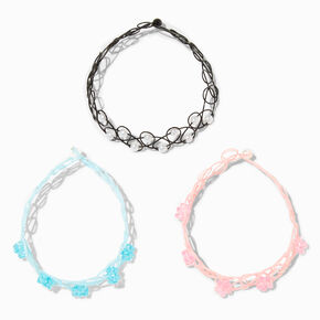 Bracelets &eacute;lastiques effet tatouage perles d&rsquo;imitation et fleurs - Lot de 3,