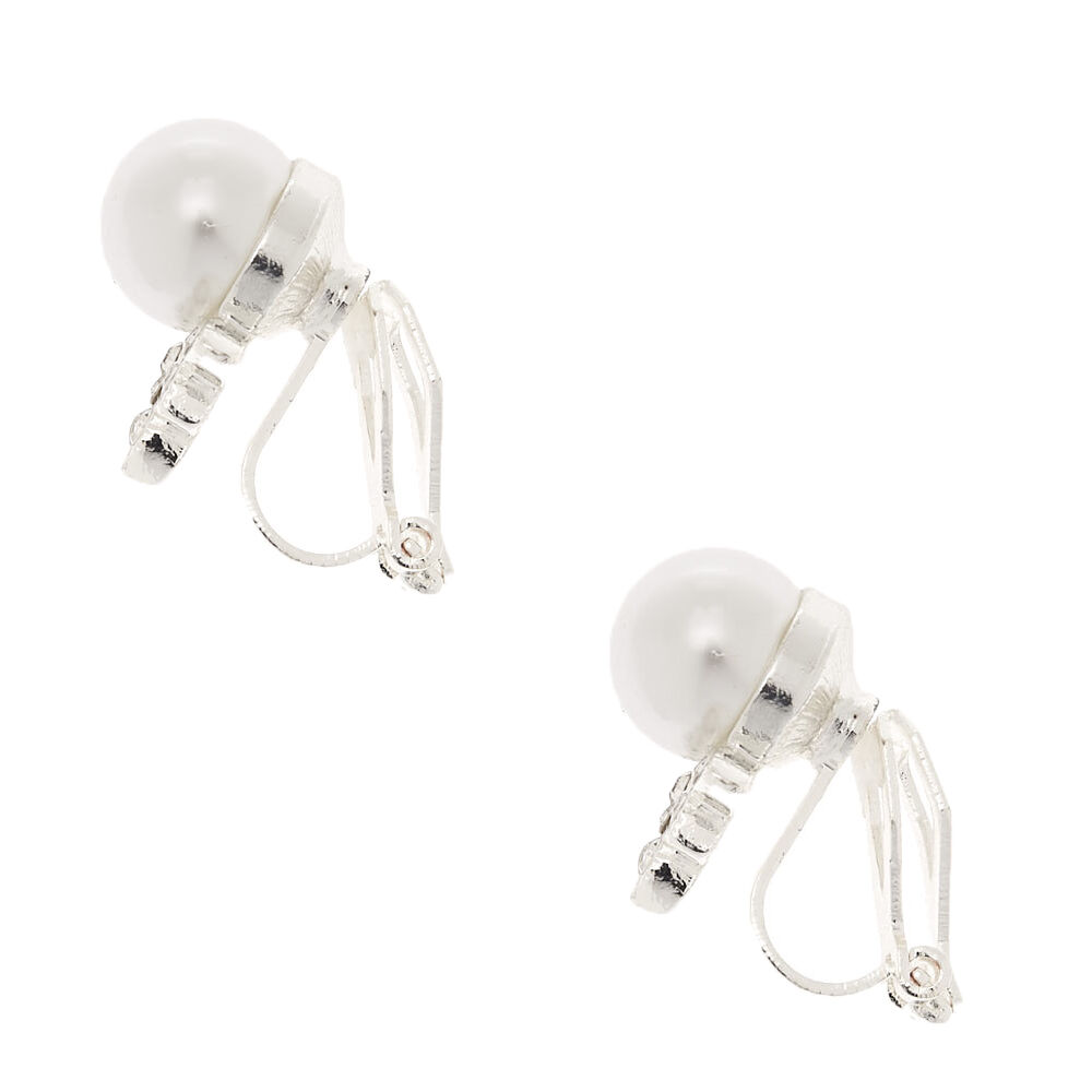 Silver Pearl Clip On Stud Earrings,