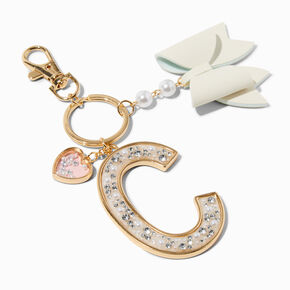 Pearl &amp; Crystal Gold-tone Initial Keychain - C,