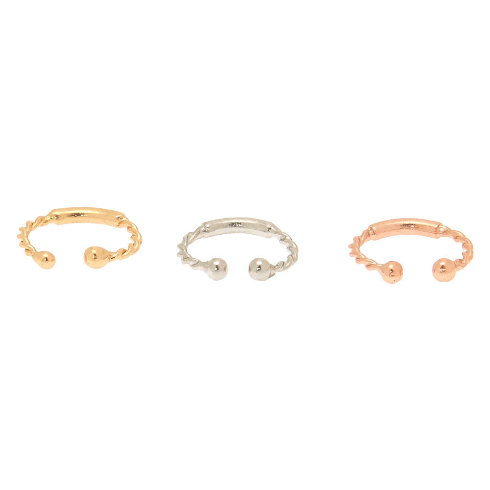 Mixed Metal Braided Faux Nose Rings - 3 Pack,
