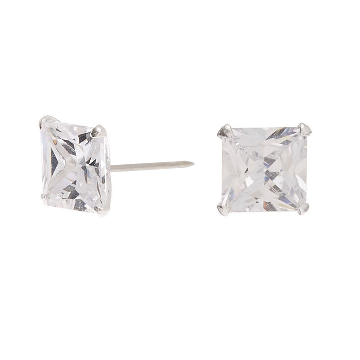 C LUXE by Claire&#39;s Sterling Silver Cubic Zirconia 6mm Square Martini Stud Earrings,