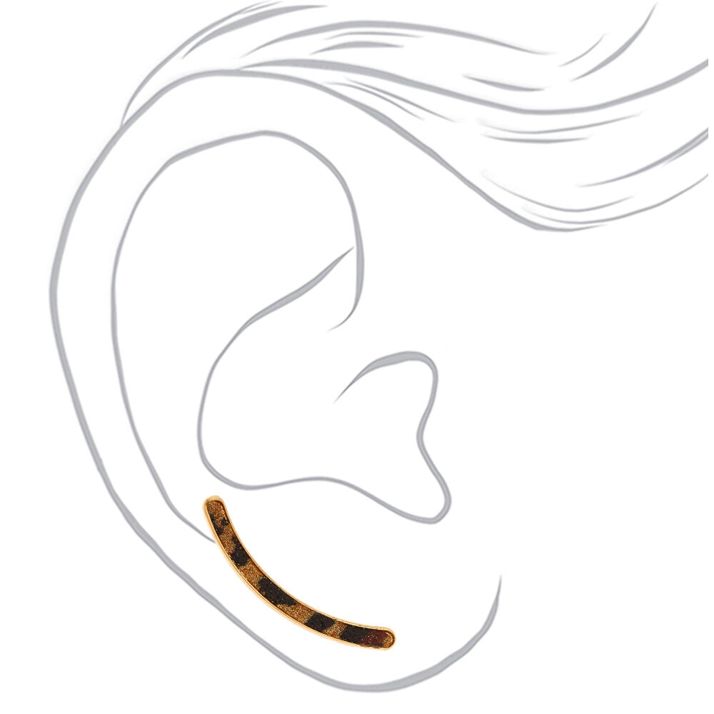 Gold 1.5" Glitter Leopard Print Ear Crawler Earrings,