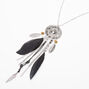 Silver Feather Medallion Long Pendant Necklace - Black,