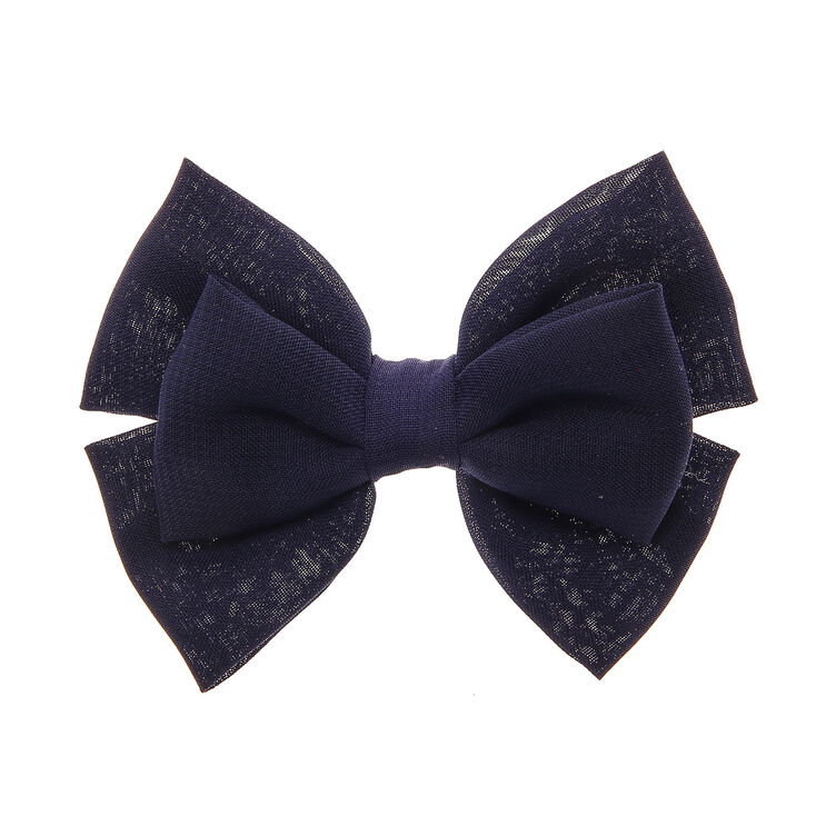 Barrette avec noeud double bleu marine souple,