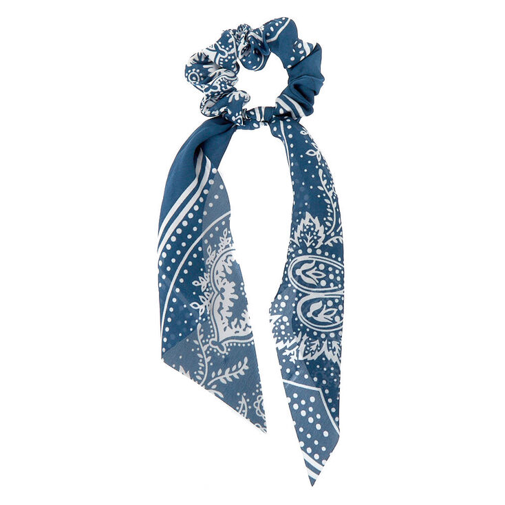 Claire's Chouchou foulard à motif cachemire satiné bleu