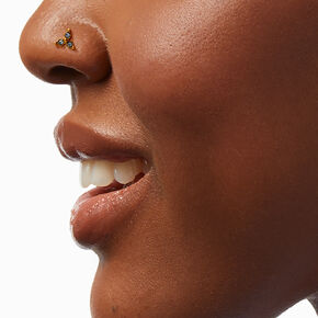 20G Gold-tone Stainless Steel Three-Stone Crystal Nose Stud,