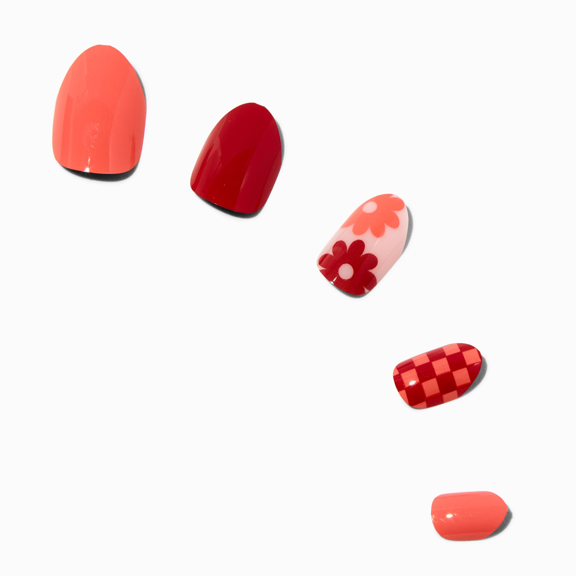 Checkered Floral Stiletto Press On Vegan Faux Nail Set - 24 Pack,