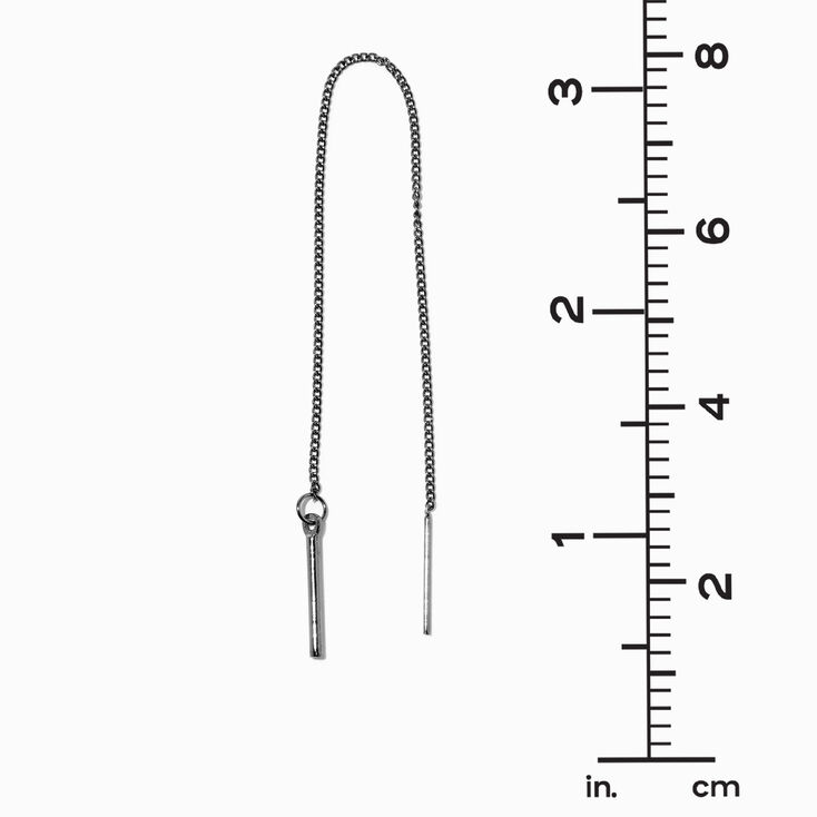 Hematite 4&quot; Linear Bar Threader Drop Earrings,