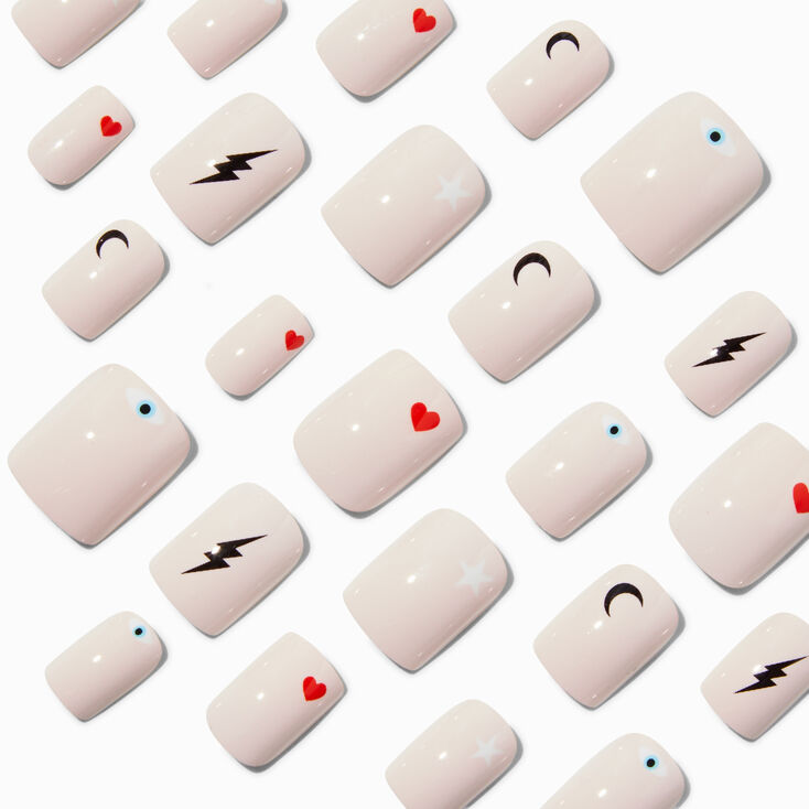 Baby Pink Icons Square Vegan Faux Nail Set - 24 Pack,