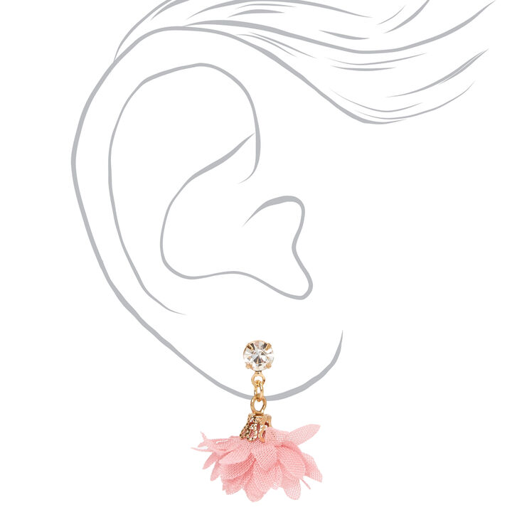 Pink Flower Gold-tone Leaf Mixed Earrings - 6 Pack,