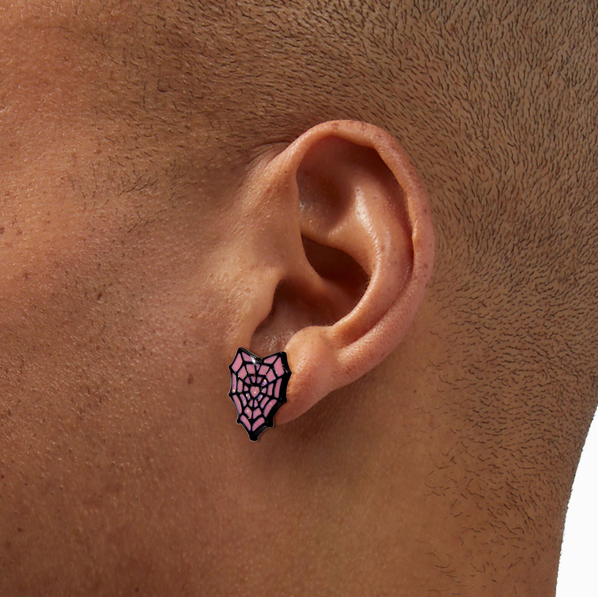 Pink Heart Spiderweb Halloween Stud Earrings,