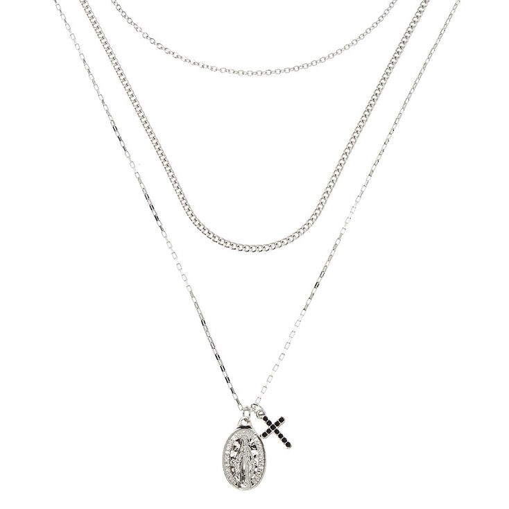 Claire's Collier multi-rangs style rosaire couleur argenté
