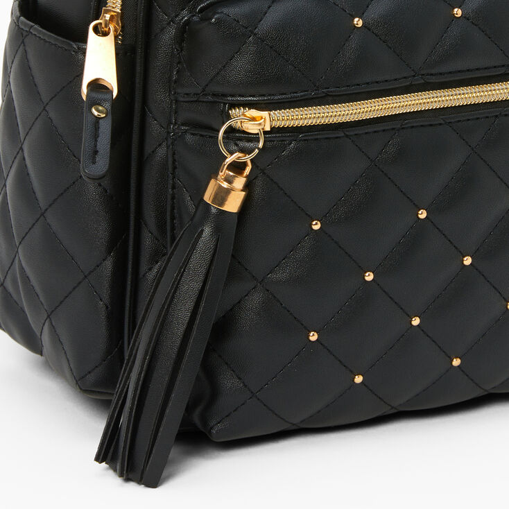 Faux Leather Gold Pearl Studded Mini Backpack - Black,