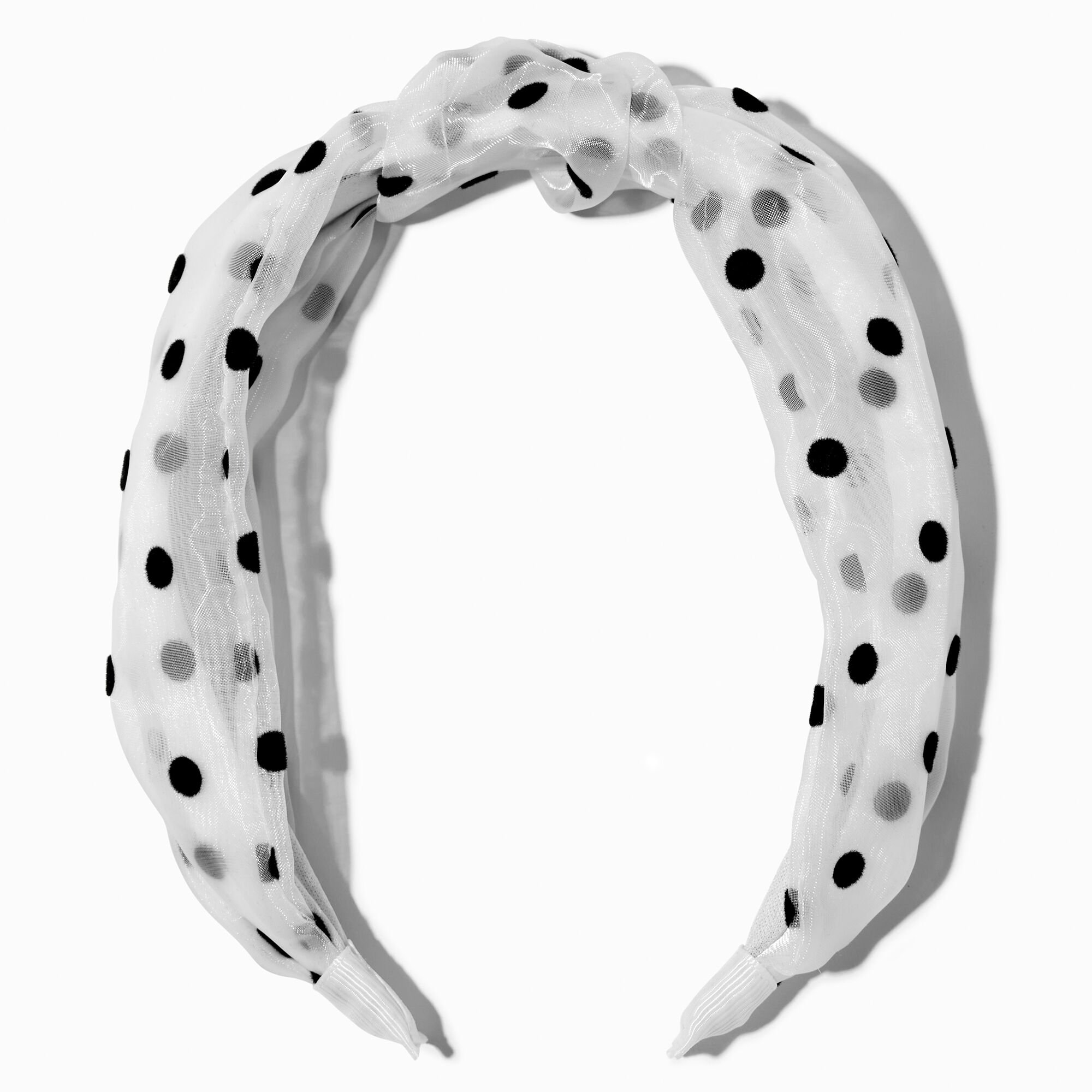 View Claires Black Polka Dot Sheer Knotted Headband White information