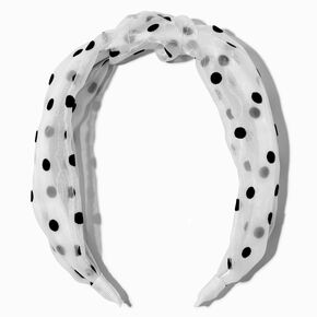 White &amp; Black Polka Dot Sheer Knotted Headband,