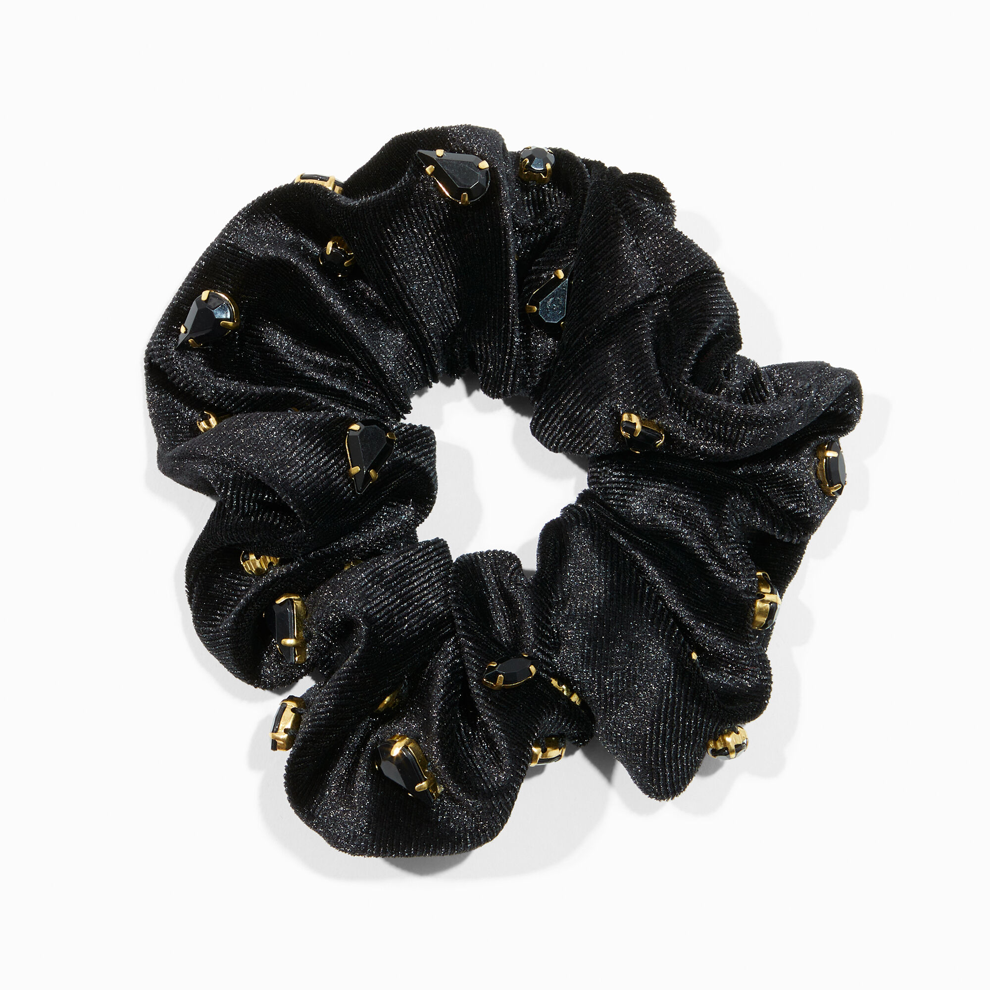 View Claires Velvet Gemstone Embellished Hair Scrunchie Black information