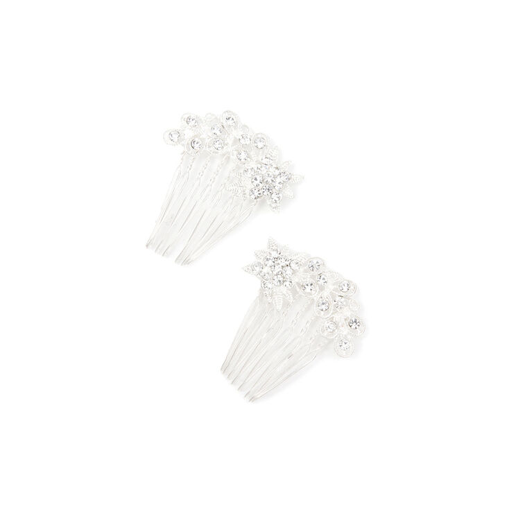 Silver Crystal Flower Hair Combs - 2 Pack | Claire's US