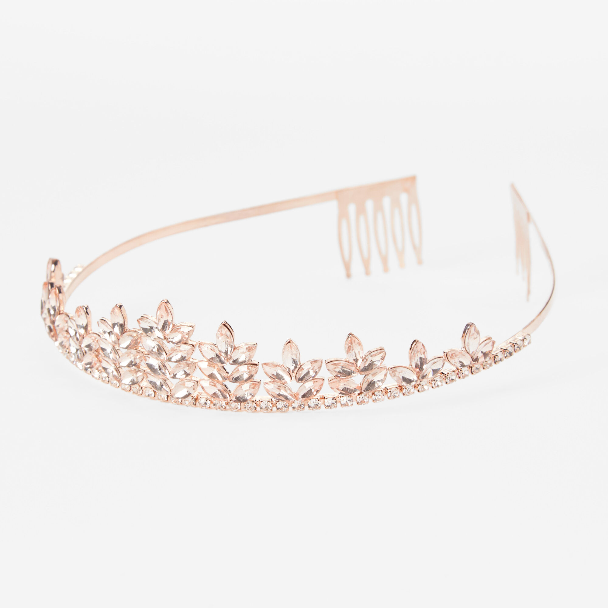 View Claires Rose GoldTone Rhinestone Leaf Tiara Pink information