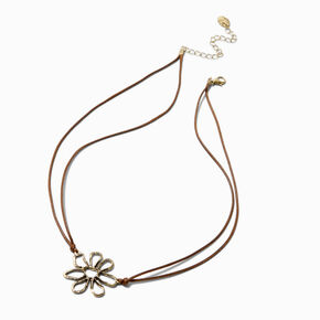 Gold-tone Drawn Daisy Multi-Strand Pendant Necklace ,