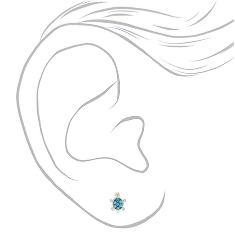 Sterling Silver Embellished Turtle Stud Earrings - Turquoise,
