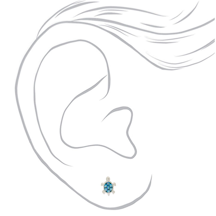 Sterling Silver Embellished Turtle Stud Earrings - Turquoise,