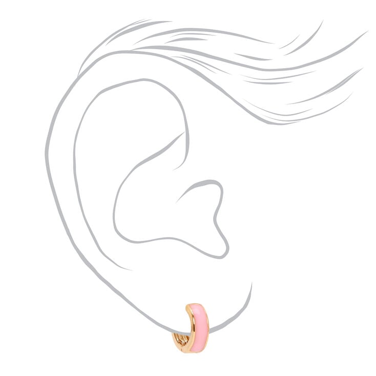 Gold &amp; Pink Enamel 15MM Huggie Hoop Earrings,