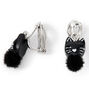 Boucles d&rsquo;oreilles &agrave; clip avec pompons chat couleur argent&eacute;e - Noir,