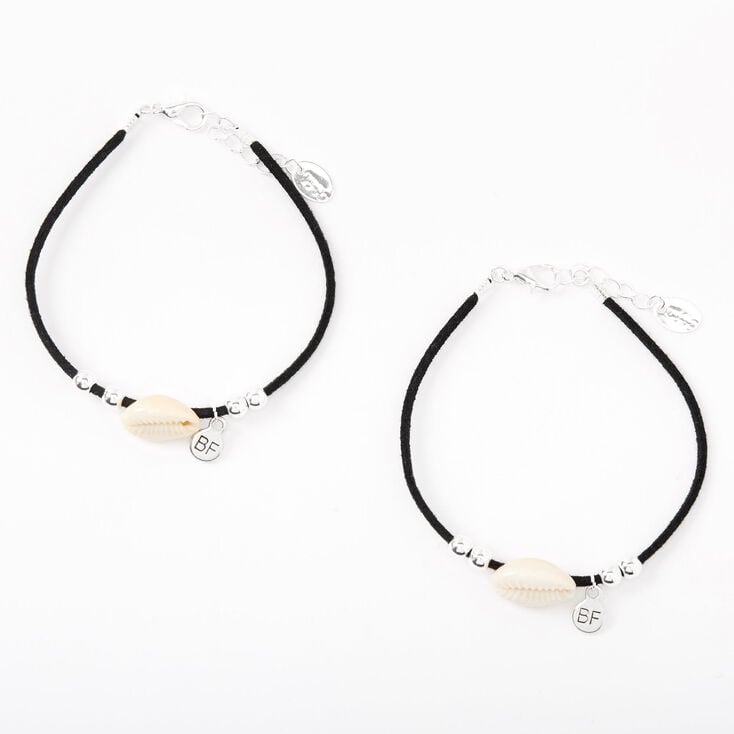 Cowrie Shell Friendship Cord Bracelets - Black, 2 Pack,