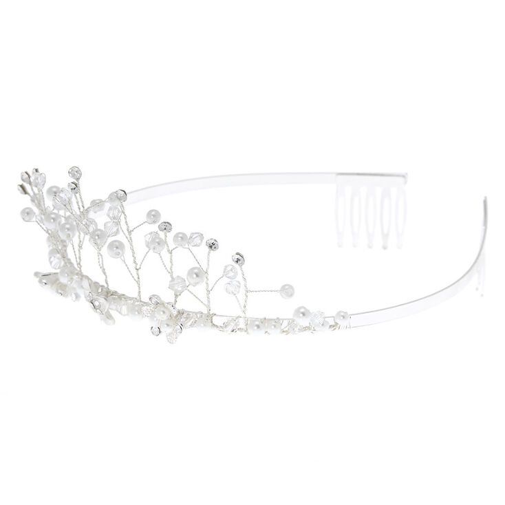 Diad&egrave;me de princesse motif glace avec perles d&#39;imitation couleur argent&eacute;,